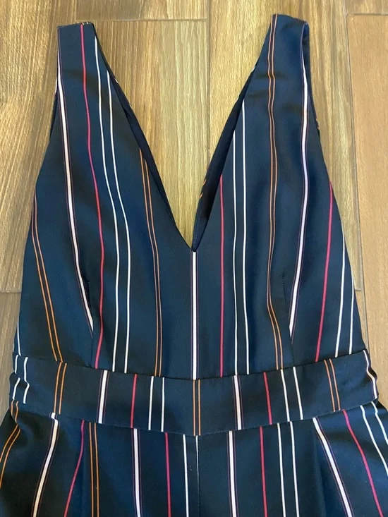 Frank + Oak Navy Striped V-Neck Wide-Leg Jumpsuit - Picture 3 of 10
